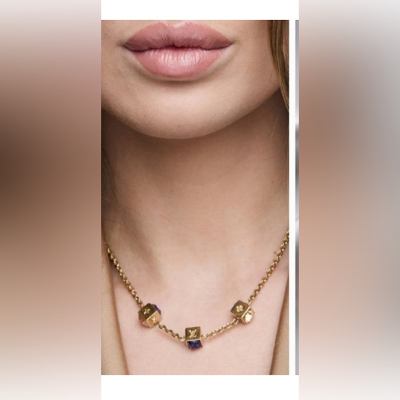 πLOUIS VUITTON Gamble Lucky Dice Swarovski Crystal Gold Tone Necklace Full Inc - Picture 8 of 17